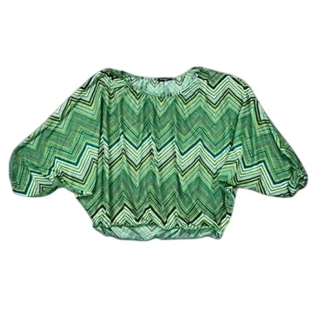 Y2K Cha Cha Vente Chevron Blouse Women‎ Small Green Dolman Sleeve Flowy Retro